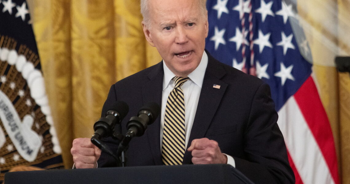 U.S. President Joe Biden delivers remarks at an event celebrating the reauthorisation of the Violence Against Women Act, inside the East Room at the White House in Washington, U.S., March 16, 2022. REUTERS/Tom Brenner