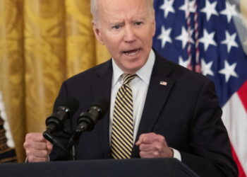 U.S. President Joe Biden delivers remarks at an event celebrating the reauthorisation of the Violence Against Women Act, inside the East Room at the White House in Washington, U.S., March 16, 2022. REUTERS/Tom Brenner