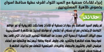 محافظة أسوان تنفي قيام اللواء اشرف عطيه باي مداخلات تلفزيونية بشأن المستريحين 1 - جريدة المساء