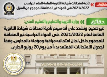 شائعة: تأدية امتحانات شهادة الثانوية العامة للعام الدراسي 2021/2022 في المواد غير المضافة للمجموع من المنزل 21 - جريدة المساء