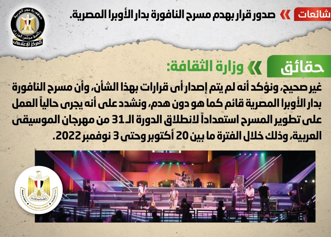 صدور قرار بهدم مسرح النافورة بدار الأوبرا المصرية شائعة 19 - جريدة المساء