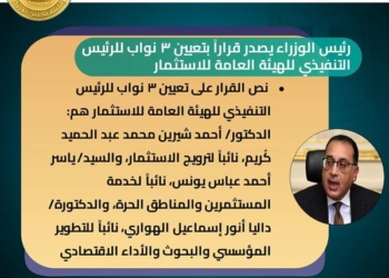 رئيس الوزراء يصدر قراراً بتعيين 3 نواب للرئيس التنفيذي للهيئة العامة للاستثمار 26 - جريدة المساء