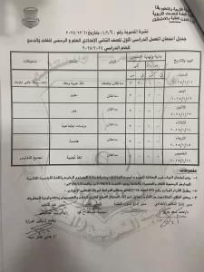 اعتماد جداول امتحانات الفصل الدراسي الأول 2024-2025 بقنا 31 - جريدة المساء