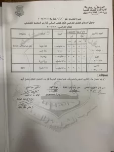 اعتماد جداول امتحانات الفصل الدراسي الأول 2024-2025 بقنا 37 - جريدة المساء