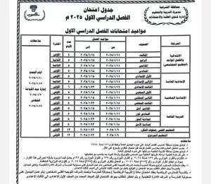 محافظ الشرقية يعتمد جدول امتحانات الفصل الدراسي الأول للعام الدراسي 2024 / 2025 41 - جريدة المساء