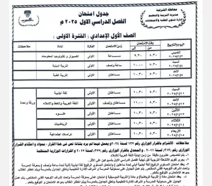 محافظ الشرقية يعتمد جدول امتحانات الفصل الدراسي الأول للعام الدراسي 2024 / 2025 31 - جريدة المساء