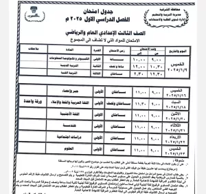 محافظ الشرقية يعتمد جدول امتحانات الفصل الدراسي الأول للعام الدراسي 2024 / 2025 27 - جريدة المساء