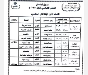 محافظ الشرقية يعتمد جدول امتحانات الفصل الدراسي الأول للعام الدراسي 2024 / 2025 25 - جريدة المساء