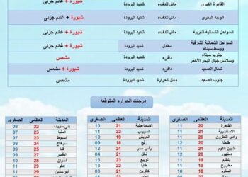 الأرصاد: طقس الغد مائل للدفء نهارا شديد البرودة ليلا على كافة الأنحاء.. والصغري بالقاهرة 11 14 - جريدة المساء