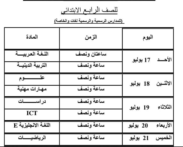 وزارة التعليم تعلن عن جدول امتحانات الصف الرابع الابتدائي "الدور الثاني" 18 - جريدة المساء وزارة التعليم تعلن عن جدول امتحانات الصف الرابع الابتدائي "الدور الثاني" 17 - جريدة المساء