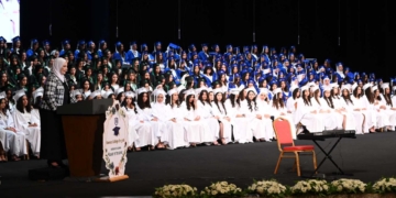 القباج تلقى كلمتها فى احتفال تخرج طالبات كلية رمسيس للبنات