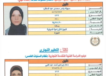 "تعليم الجيزة": المحافظة تحصد مركزين على مستوى الجمهورية فى أوائل الدبلومات الفنية 32 - جريدة المساء