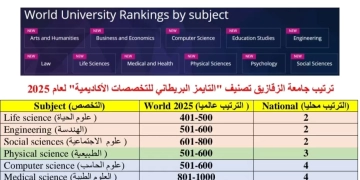 جامعة الزقازيق تحقق قفزة نوعية في تصنيف "التايمز البريطاني للتخصصات الأكاديمية 2025" 1 - جريدة المساء
