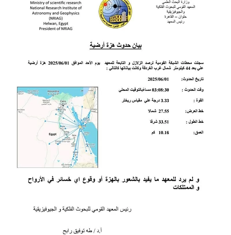 قومي البحوث الفلكية :زلزال بالغردقة بقوة3.3ريختر دون خسائر في الأرواح والممتلكات 19 - جريدة المساء