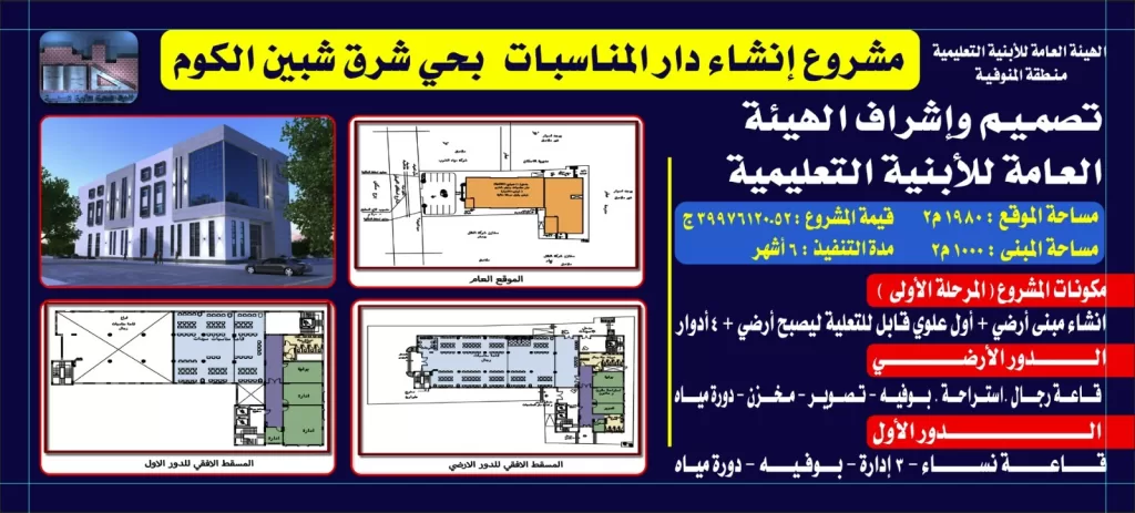 باستثمارات 39 مليون جنيه.. محافظ المنوفية يضع حجر الأساس لإنشاء دار مناسبات بشرق شبين الكوم 5 - جريدة المساء