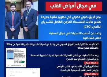 الصحة : إنجاز طبي مصري عالمي في علاج انسداد الشرايين التاجية المستعصية بمبره مصر القديمه 24 - جريدة المساء