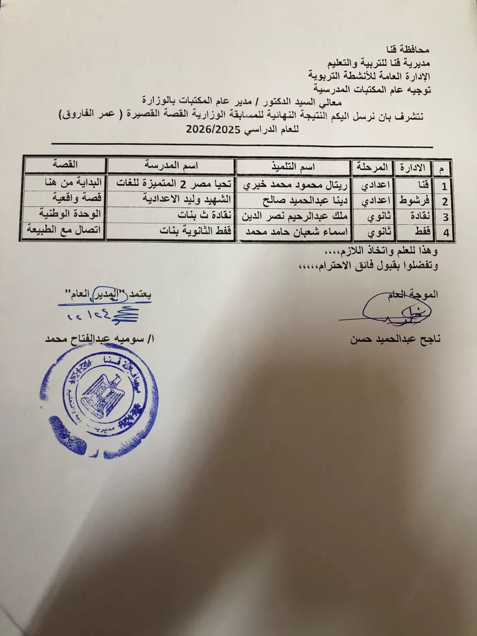 تعليم قنا تعلن نتائج مسابقة القصة القصيرة "الفاروق عمر" 20 - جريدة المساء تعليم قنا تعلن نتائج مسابقة القصة القصيرة "الفاروق عمر" 19 - جريدة المساء