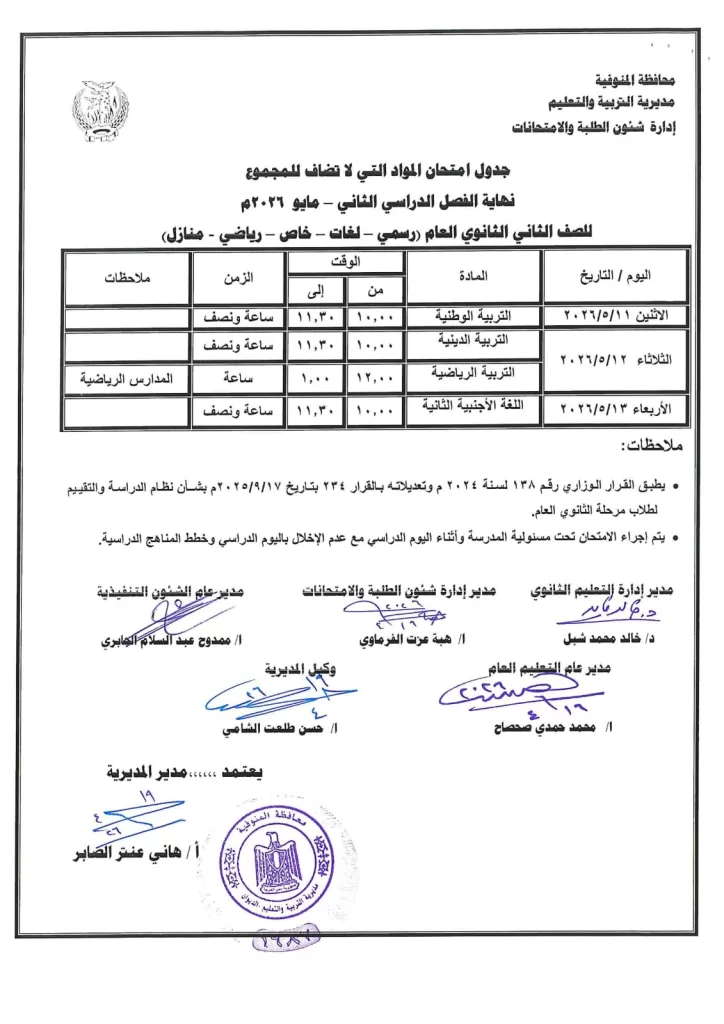 إعلان جداول امتحانات آخر العام بمدارس المنوفية 35 - جريدة المساء