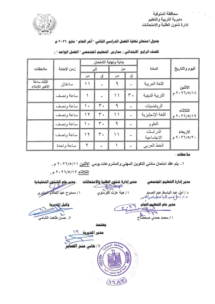 إعلان جداول امتحانات آخر العام بمدارس المنوفية 41 - جريدة المساء