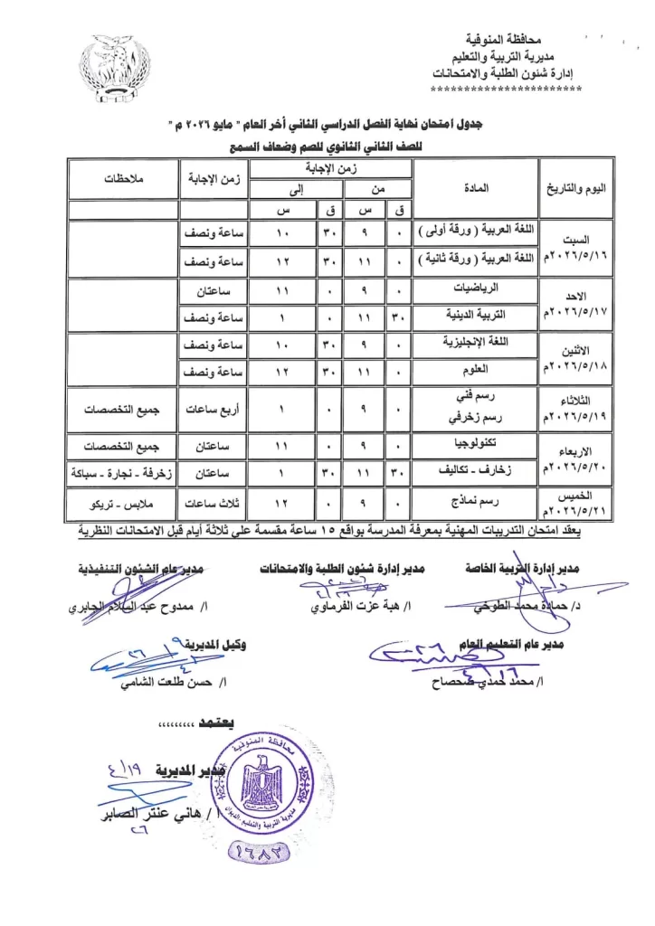 إعلان جداول امتحانات آخر العام بمدارس المنوفية 81 - جريدة المساء