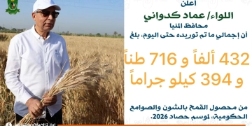 محافظ المنيا: حصاد التوريد يتجاوز 432 ألف طن قمح منذ بداية موسم 2026 1 - جريدة المساء