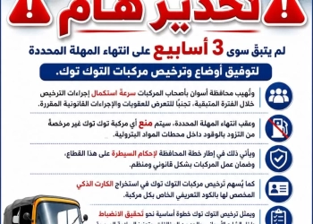 مهلة أخيرة لترخيص التوك توك في اسوان 29 - جريدة المساء