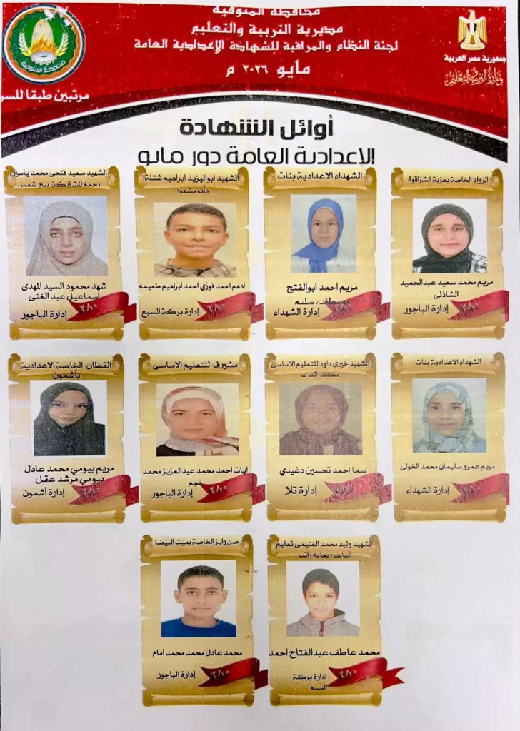69,87 % النجاح بإعدادية المنوفية 23 - جريدة المساء