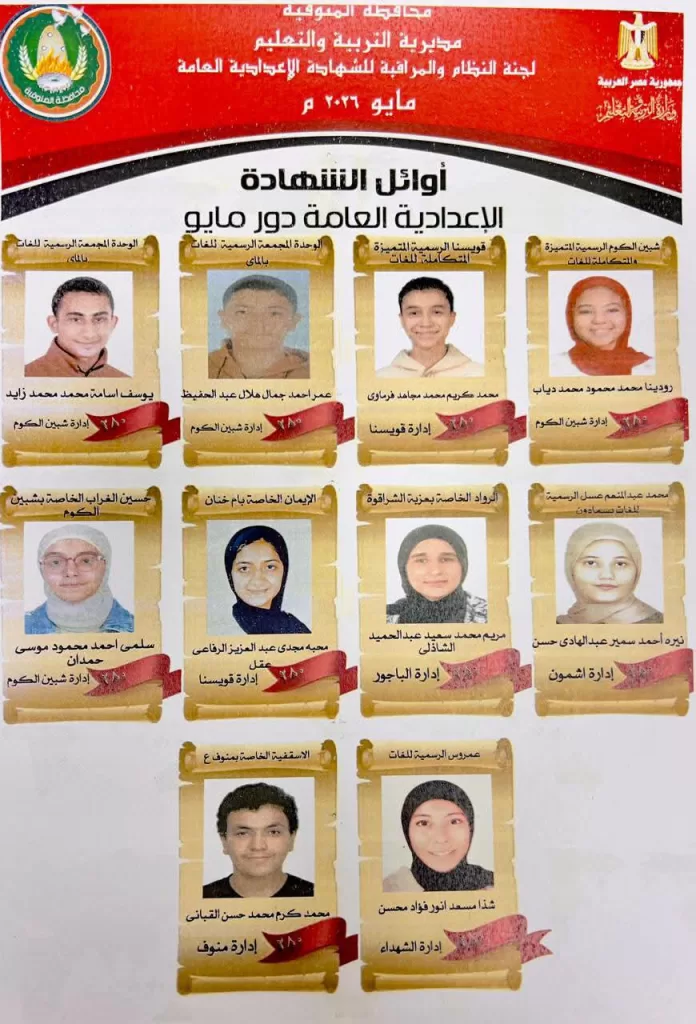 69,87 % النجاح بإعدادية المنوفية 25 - جريدة المساء