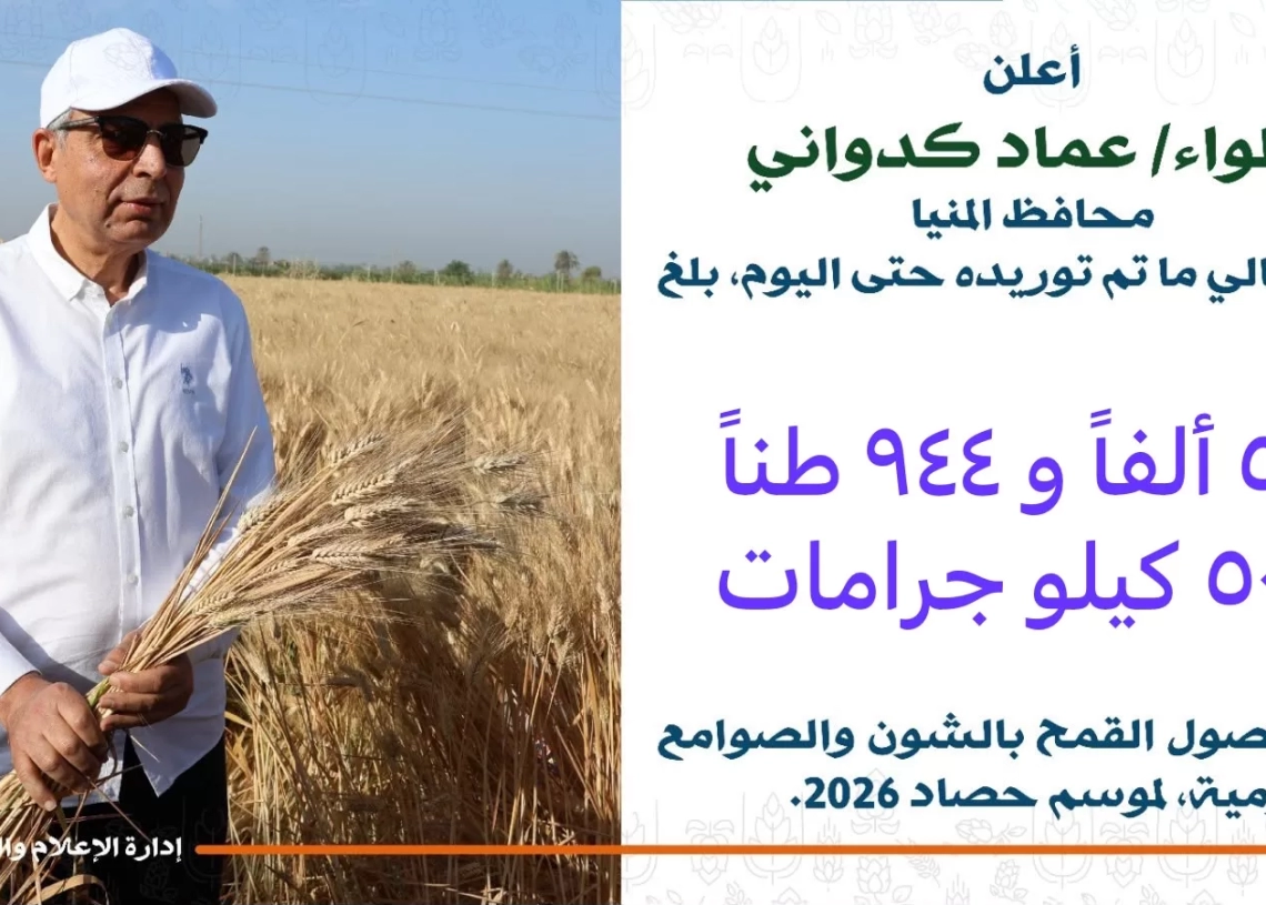 محافظ المنيا: توريد ما يقرب من 535 ألف طن من القمح المحلي خلال موسم 2026 15 - جريدة المساء